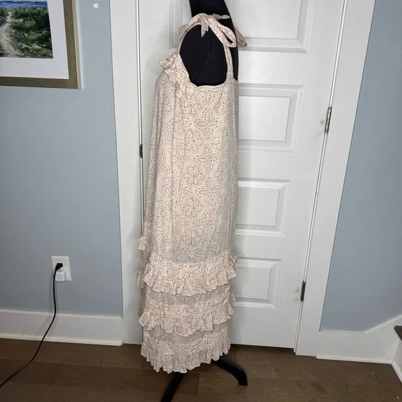 Cleobella Zane Tiered Ruffle Midi Dress Women's Size Large Tie Shoulders - Picture 3 of 10